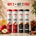 Four Cidra ACV Moringa supplement tubes arranged on a tabletop with fruit and drinks around them, plus a promotional headline reading 'BUY 2 + GET 2 FREE' 