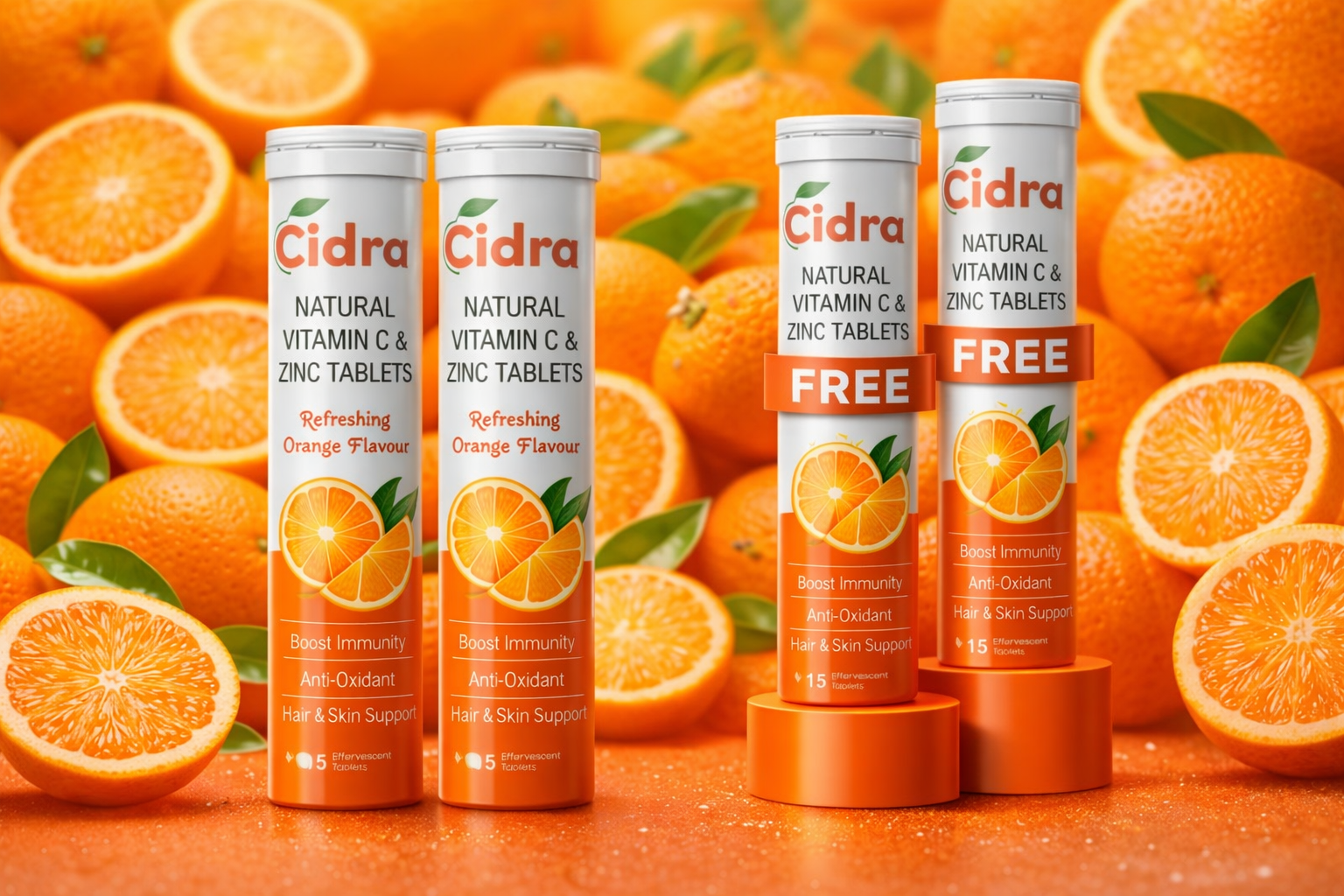 Cidra Natural Vitamin C & Zinc Effervescent Tablets – Buy 2 Get 2 FREE | Immunity & Antioxidant Support Drink